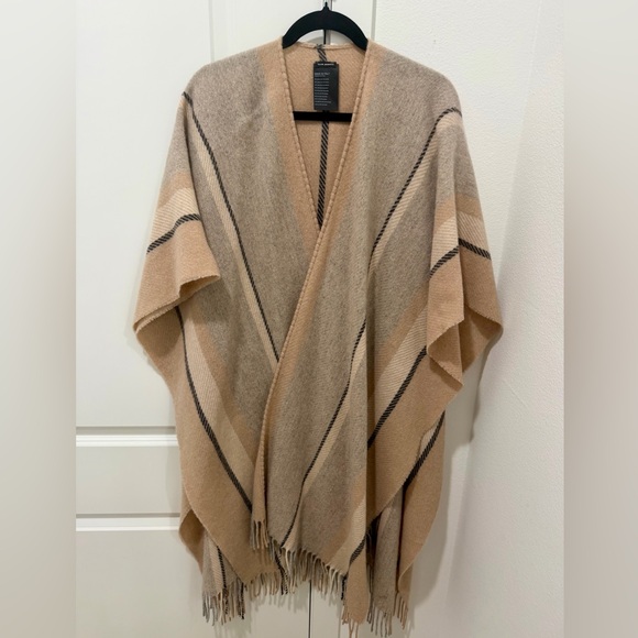 Club Monaco Accessories - Club Monaco Beige & Black Striped Wool Poncho